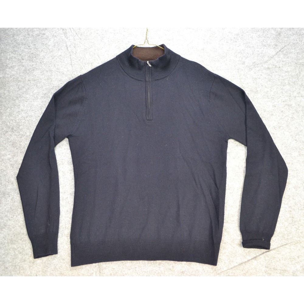 UNTUCKit Sweater Mens Medium Navy Merino Wool Quarter Zip‎ Mock Neck Pullover